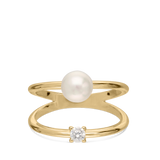 Anel Delicado, Banhado a Ouro, Zircónia de cultivo, Pérola cultivada