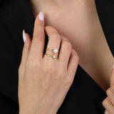 Anel Delicado, Banhado a Ouro, Zircónia de cultivo, Pérola cultivada