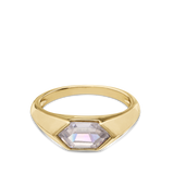 Anel delicado banhado a ouro com zircónia hexagonal