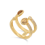 Anel delicado banhado a ouro com zircónia e virdro cristal