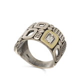 Anel em prata e ouro 9K com zircónias