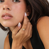 Anel flor banhado a ouro com zircónias