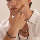 Anel masculino, Aço inoxidável, Ónix de cultivo