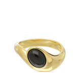 Anel banhado a ouro com ónix oval negro