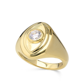Anel grande banhado a ouro com zircónia grande