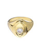 Anel grande banhado a ouro com zircónia grande