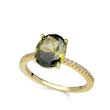 Anel banhado a ouro com zircónia verde grande